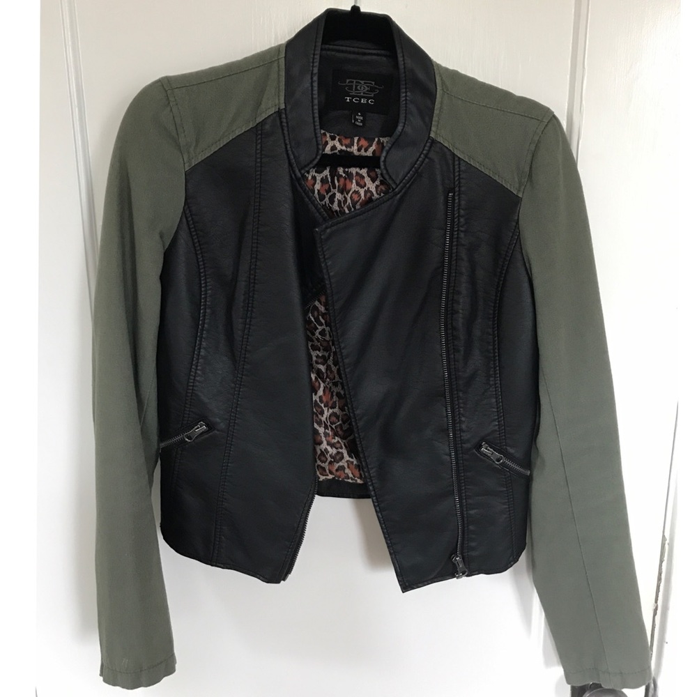 Faux leather two tone moto jacket